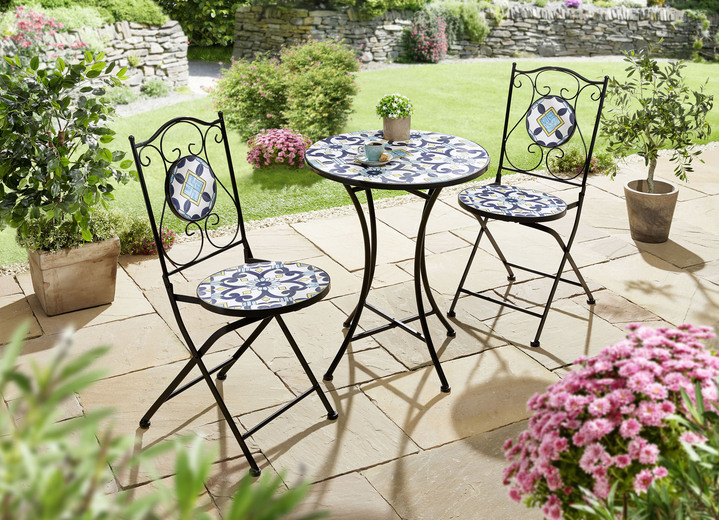 Tuinmeubels - Bistroset met mozaïek tafelblad, in Farbe BLAUW-WIT-GEEL Ansicht 1
