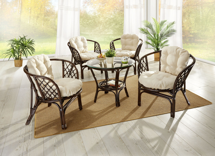 Stühle & Sitzbänke - Sitzgruppe, 5-teilig, in Farbe BRAUN-CREME, in Ausführung Rattansessel, 2er-Set Ansicht 1