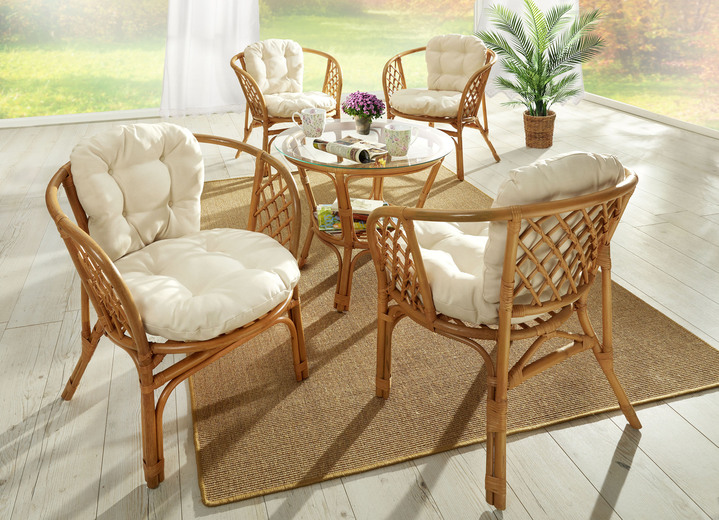 Stühle & Sitzbänke - Sitzgruppe, 5-teilig, in Farbe HONIG-CREME, in Ausführung Rattansessel, 2er-Set Ansicht 1