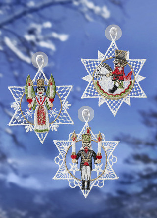 Raamschildering Erzgebirge, set van 3, gemaakt van echt Plauen kant