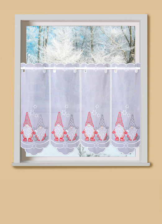 Plauener Stickerei - Kurzstore, in Größe 786 (H45xB 96 cm) bis 791 (H45xB160 cm), in Farbe WEISS Ansicht 1