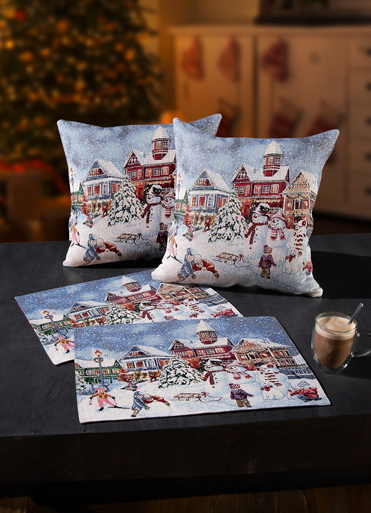 Tafellakens - Kussensloop of placemat met winterlandschap, in Größe 100 (placemat, 33x46 cm) bis 904 (kussensloop, 45x45 cm), in Farbe KLEURRIJK Ansicht 1
