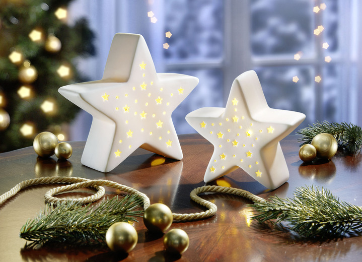 Weihnachtliche Dekorationen - Beleuchteter Stern, 2er-Set, in Farbe CREMEWEISS Ansicht 1