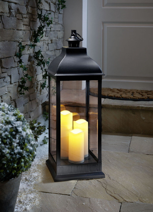 Buitendecoraties - Lantaarn met 3 LED-kaarsen, 70cm, in Farbe SCHWARZ