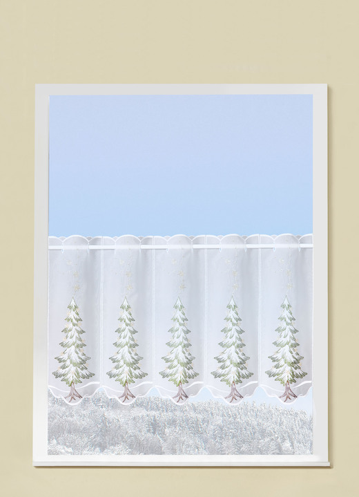 Plauener Stickerei - Kurzstore, in Größe 786 (H45xB 95 cm) bis 793 (H40xB193 cm), in Farbe WEISS-BUNT Ansicht 1