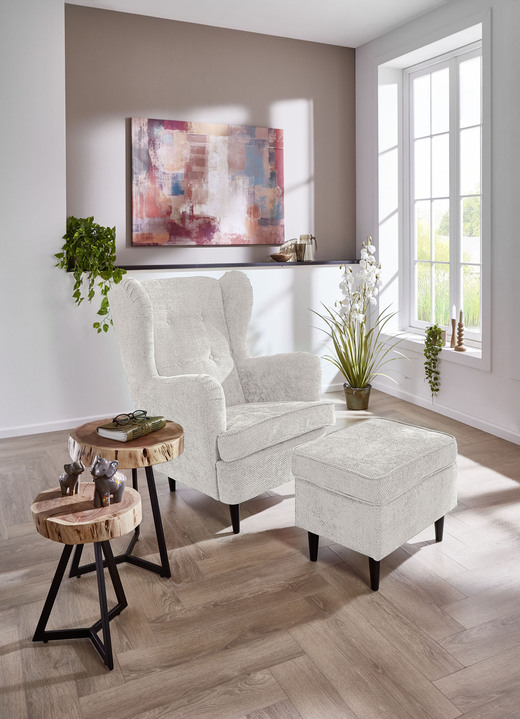 Sessel - Ohrenbackensessel m.Hocker, in Farbe CREME Ansicht 1