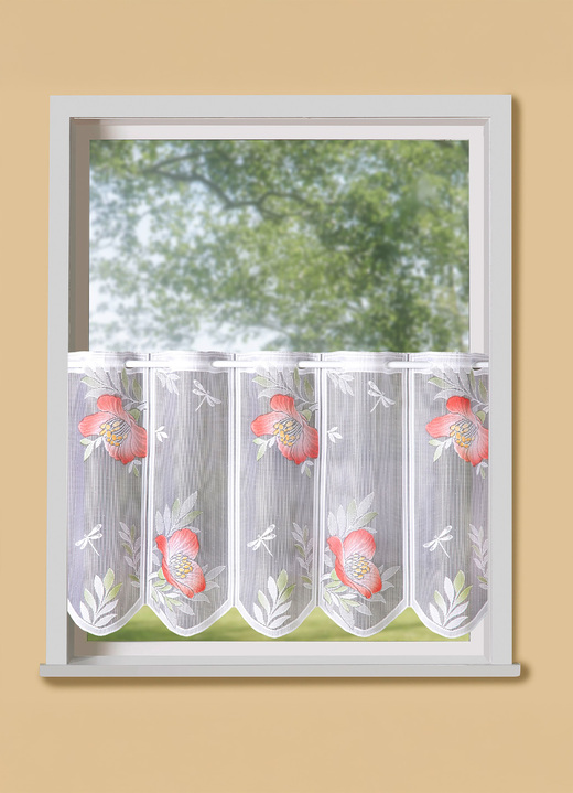 Kurzgardinen - Kurzstore, in Größe 787 (H45xB 96 cm) bis 884 (H90xB144 cm), in Farbe WEISS-BUNT