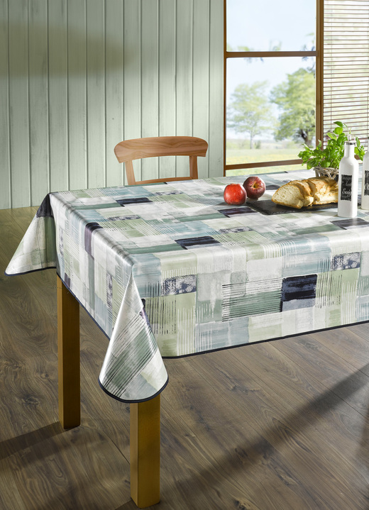 Tafellakens - Tafelkleed van tafelzeil met patchworklook, in Größe 108 (Tafellaken 80 x 80 cm) bis 190 (Tafellaken ovaal, 140 x 190 cm), in Farbe GRÜN-BUNT Ansicht 1