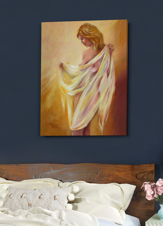 Modern - Hoogwaardige canvasafbeelding met de titel Naakt met doek, in Farbe NATUR, in Ausführung B45xH60xT1,8 cm