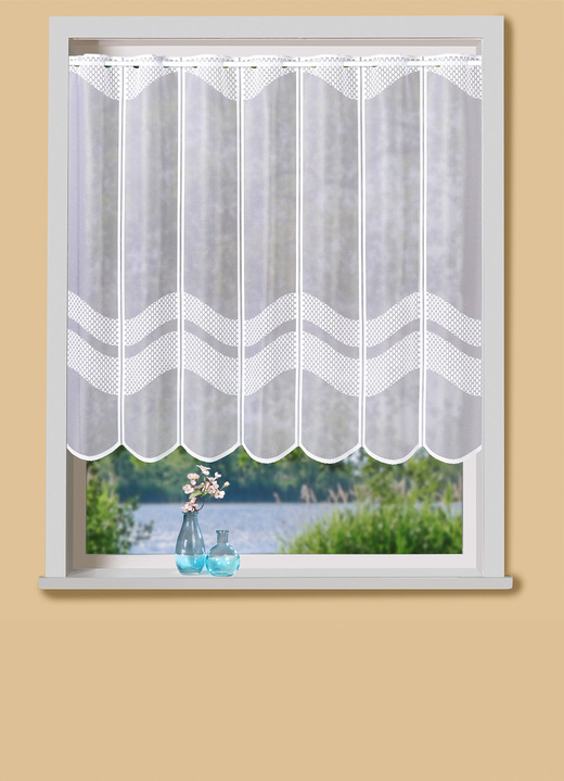 Korte gordijnen - Handgekleurd kort gordijn, in Größe 856 (H 60 x B 98 cm) bis 884 (H90xB148 cm), in Farbe WEISS-WEISS Ansicht 1