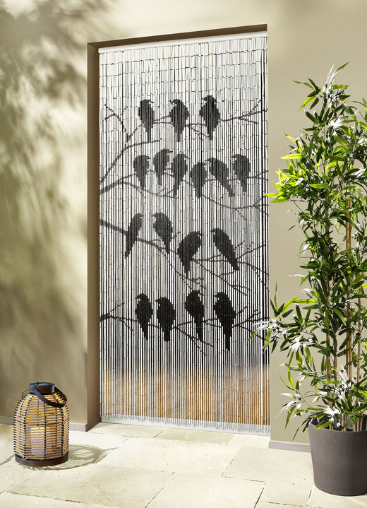 Gordijnen - Bamboe gordijn met vogelmotief, in Farbe SCHWARZ-WEISS