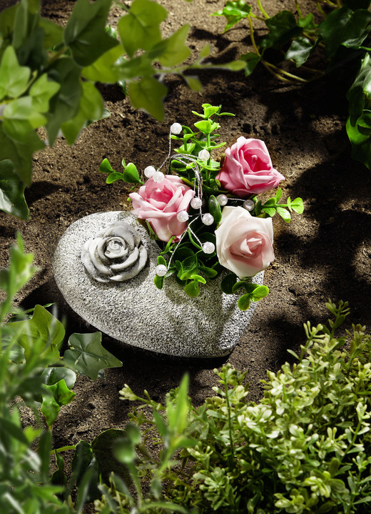 Tuindecoraties - hart met rozen, in Farbe GRAU-ROSA-GRÜN