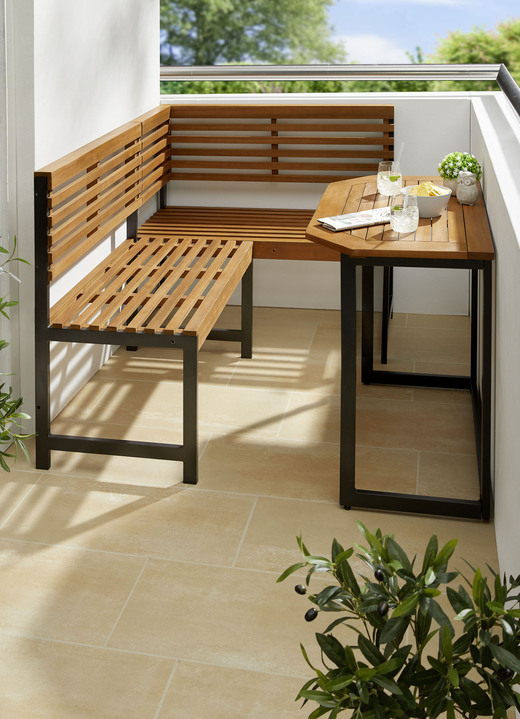 Gartenmöbel - Balkon-Eckset, Holz/Alu, in Farbe SCHWARZ-BRAUN, in Ausführung Balkon-Klapptisch Ansicht 1