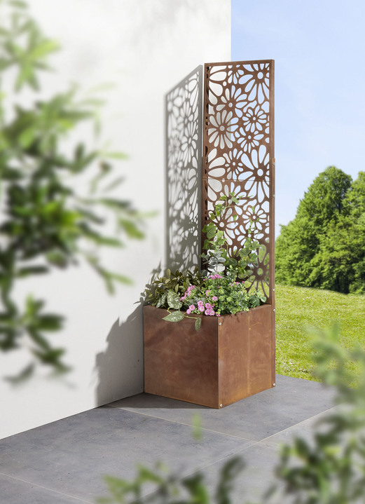 Plantenbakken - plantenbak met trellis, in Farbe ROST, in Ausführung smal Ansicht 1