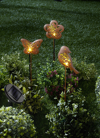 Solarstecker, 3er-Set (Blume, Vogel, Schmetterling)