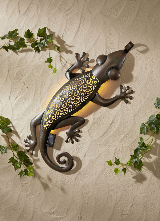 Tuindecoraties - Zonnegekko van ijzer, in Farbe GRÜN-GRAU