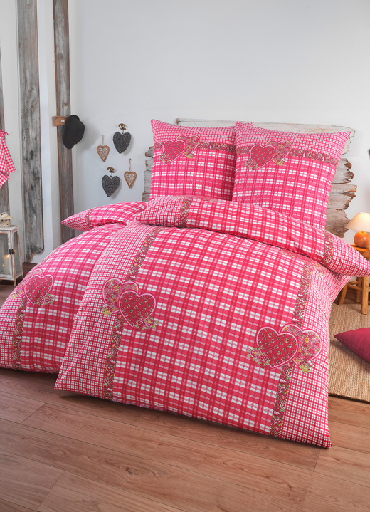Dobnig - 4-delige beddengoedset met rustiek ruitdessin, in Größe 411 (2x 40 x 80 cm + 2x 135 x 200 cm) bis 412 (2x 80 x 80 cm + 2x 135 x 200 cm), in Farbe ROT Ansicht 1