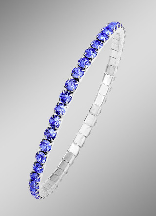 Elastische armband van roestvrij staal met blauwe kristallen