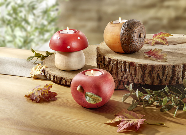 Woonaccessoires - Herfstachtige theelichthouders in een set van 3, in Farbe ROOD-ORANJE-BRUIN