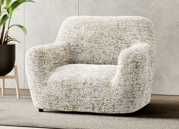 Grand foulards - Bi-elastische microvezel stretchhoezen, in Größe 101 (Stoelhoes) bis 105 (Fauteuilhoes), in Farbe BEIGE Ansicht 1