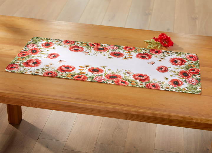 Tafellakens - Tafel- en kamerdecoratie met klaproosmotief, in Größe 102 (Loper, 40 x 90 cm) bis 404 (Kussensloop, 40 x 40 cm), in Farbe MULTICOLOR Ansicht 1