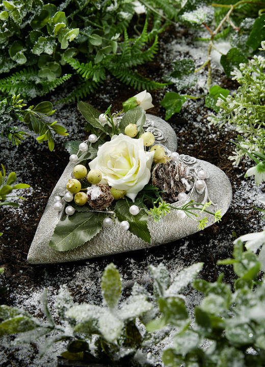 Gartendekoration - Herz mit Rose (gelb), in Farbe GRAU-WEISS