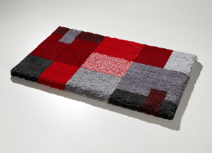 Badgarnituren - Vorleger halbrund, in Größe 100 (Vorleger halbrund, 50x 80 cm) bis 112 (WC-Deckelbezug, 47x 50 cm), in Farbe GRAU-ROT Ansicht 1