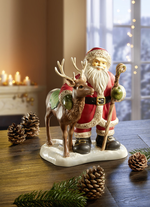 Goebel-beeldjes - Kerstman met hert, in Farbe ROT-BRAUN-WEISS