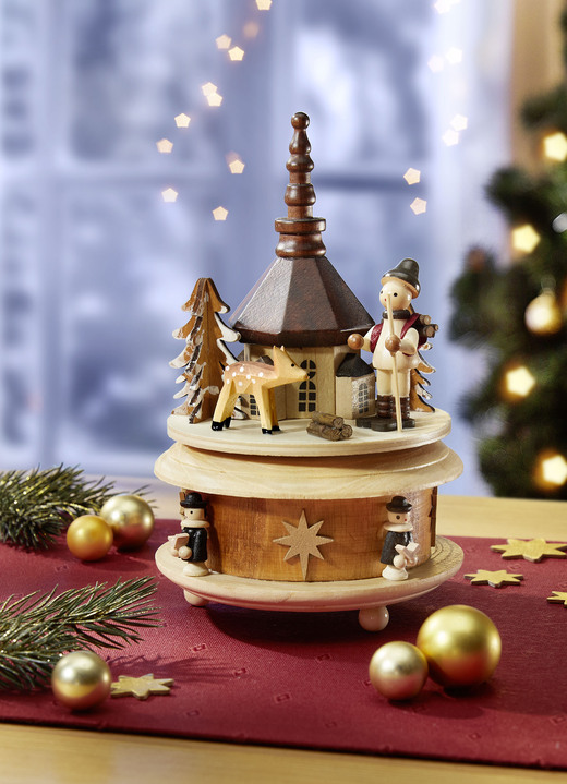 Kerstdecoraties - Muziekdoos Seiffenerkirche met 18-tonig mechaniek, in Farbe NATUR-BRAUN