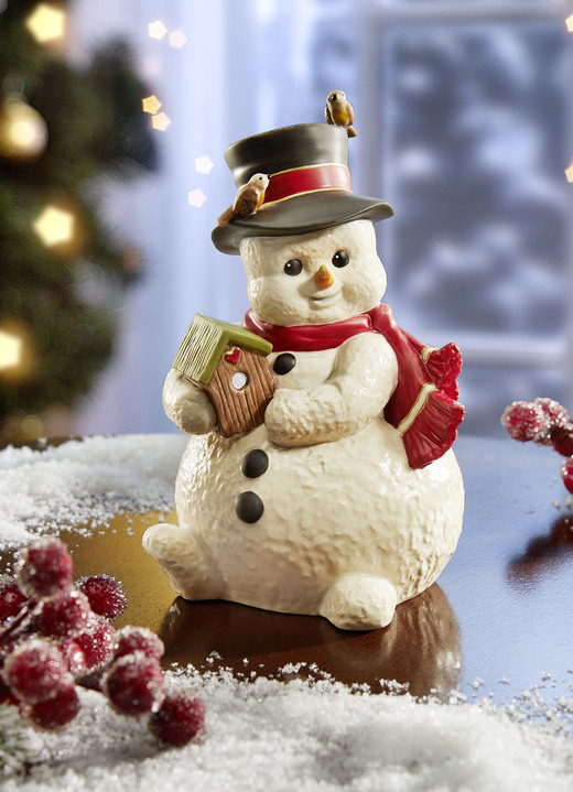 Goebel-Figuren - Schneemann mit Vogelhaus, in Farbe BUNT