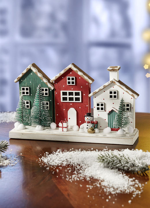 Kerstdecoraties - Houten decoratie winterhuisjes, in Farbe ROT-GRÜN-WEISS