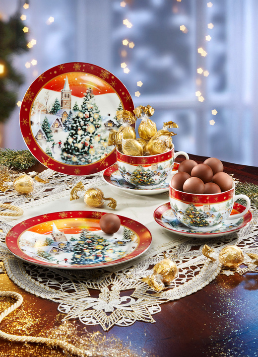 Porselein - Wintercouvert met originele Belgische pralines, in Farbe , in Ausführung Couvertset, 3-delig