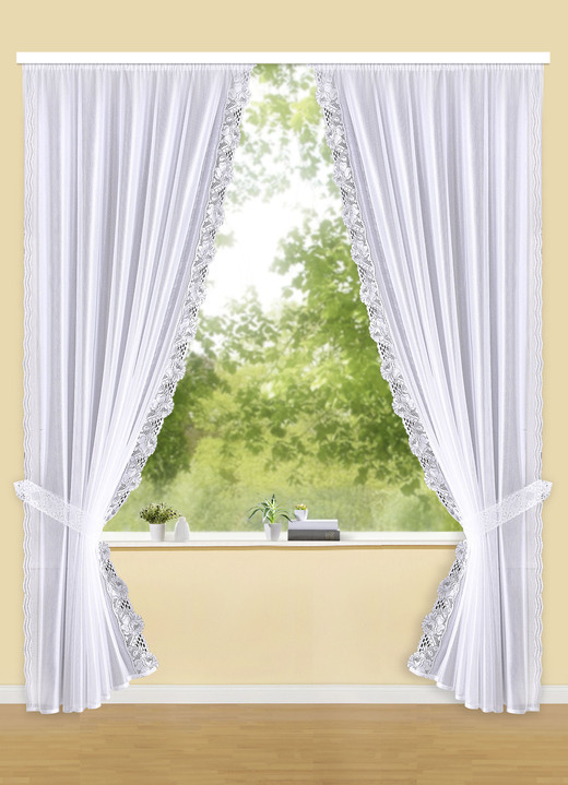 Klassisch - Raffgardinen-Garnitur, in Größe 347 (H125xB145 cm) bis 458 (H245xB145 cm), in Farbe WEISS