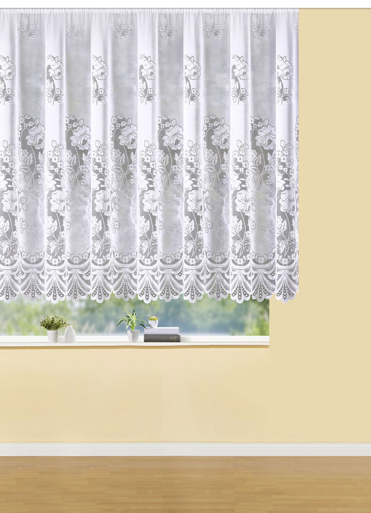 Klassisch - Blumenfenster-Store, in Größe 140 (H125xB250 cm) bis 179 (H160xB500 cm), in Farbe WEISS