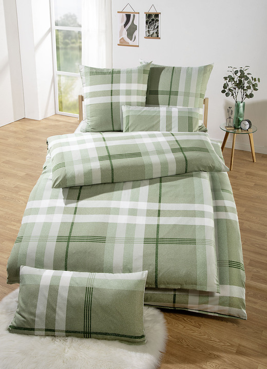 Bettwäschegarnituren - Bettwäsche-Garnitur, in Größe 111 (40/80 cm + 135/200 cm) bis 115 (80/80 cm + 155/220 cm), in Farbe GRÜN-BUNT