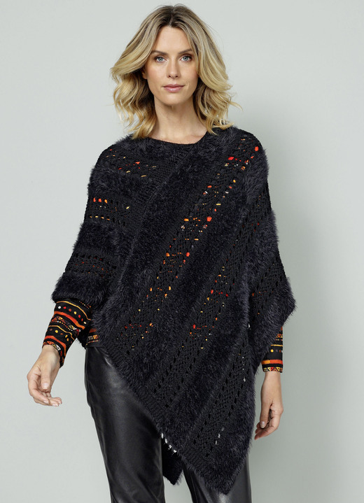 Ponchos - Poncho van garenmix Ponchos - Poncho van garenmix, in Größe 001(38-44) bis 002(46-52), in Farbe SCHWARZ