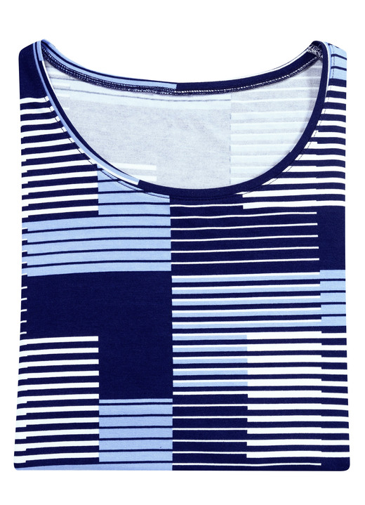 Korte mouw - Shirt met ronde hals in 3 kleuren Korte mouw - Shirt met ronde hals in 3 kleuren, in Größe 036 bis 052, in Farbe MARINEBLAUW WIT
