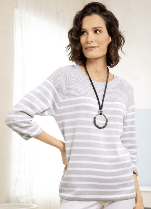 3/4-Arm - Pullover 3/4-Arm - Pullover, in Größe 038 bis 052, in Farbe HELLGRAU-WEISS