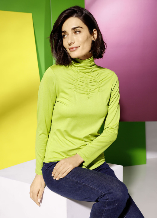 SALE % - Shirt mit Raffungen in 5 Farben, in Größe 038 bis 052, in Farbe LIMETTE Ansicht 1