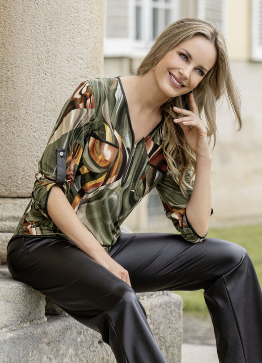 3/4-Arm - Shirt-Tunika, in Größe 036 bis 052, in Farbe OLIV-BRAUN-MESSING-BUNT Ansicht 1