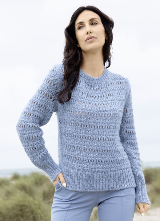 Basics - Trui met alpaca Basics - Trui met alpaca, in Größe L(44/46) bis XL(48/50), in Farbe JEANSBLAU MELIERT