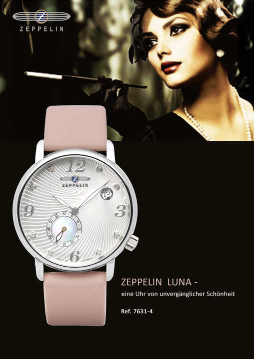 Leren band - Kwartshorloge 'Zeppelin', damesmodel, in Farbe