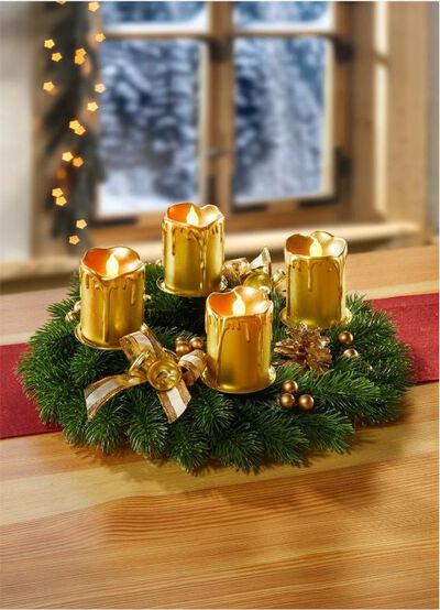 Adventskrans met LED-kaarsen van echt was