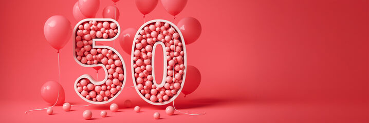 Rode 50 met rode ballonnen