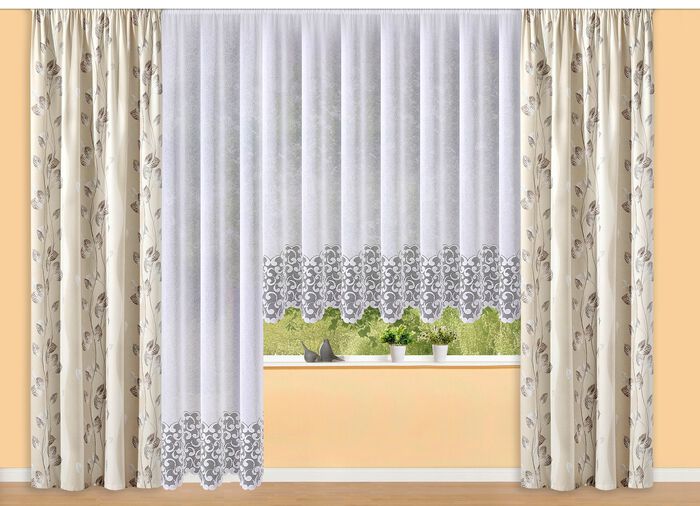 Bloemenvenstervitrage met universele railband 