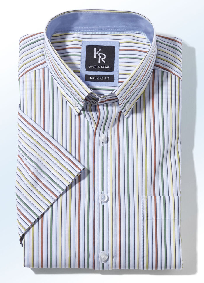 "King's Road" shirt in 4 kleuren WIT EN KLEURRIJK GESTREEPT