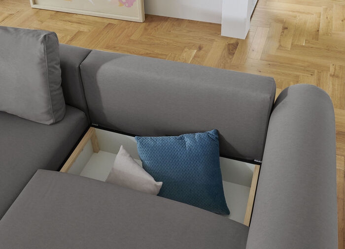 Gestoffeerde hoek met bedfunctie en decoratieve kussens GRIJS