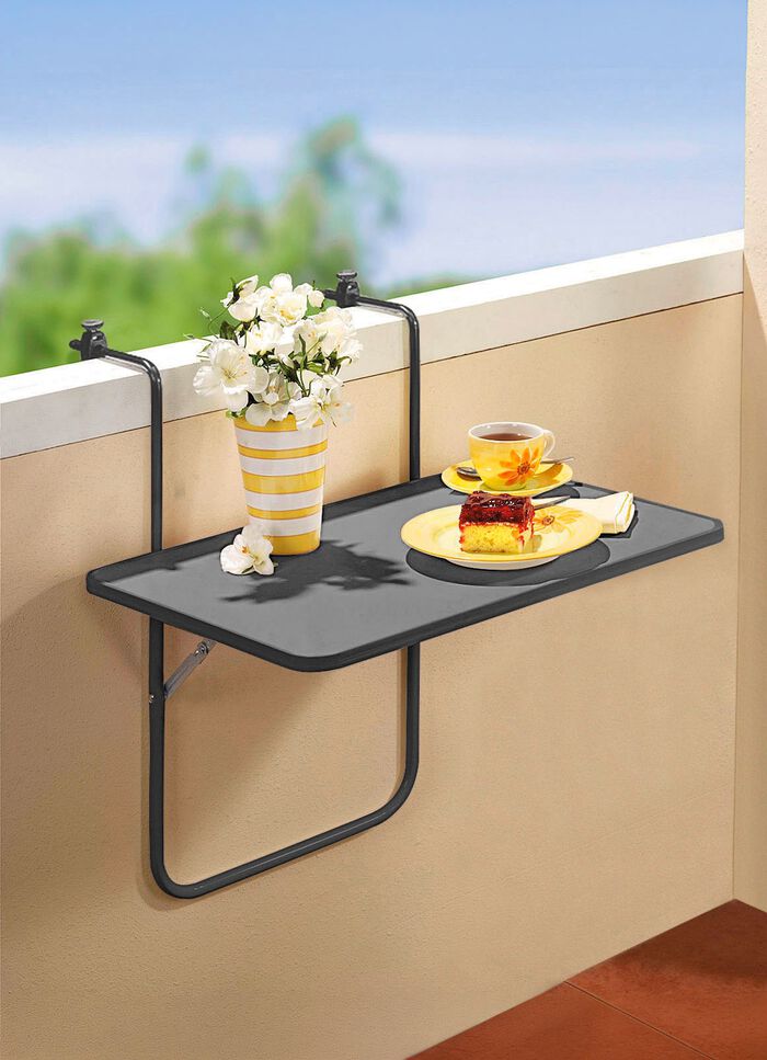 Hangende balkontafel met stalen buizenframe 