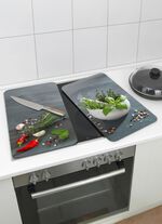 Glazen afdekplaten voor kachels, set van 2, kruidenkeukenmotief 