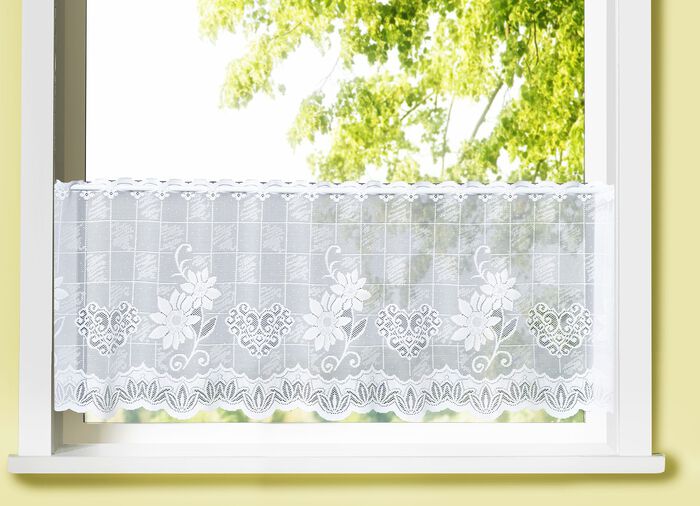 Kort gordijn met hartjesmotief 